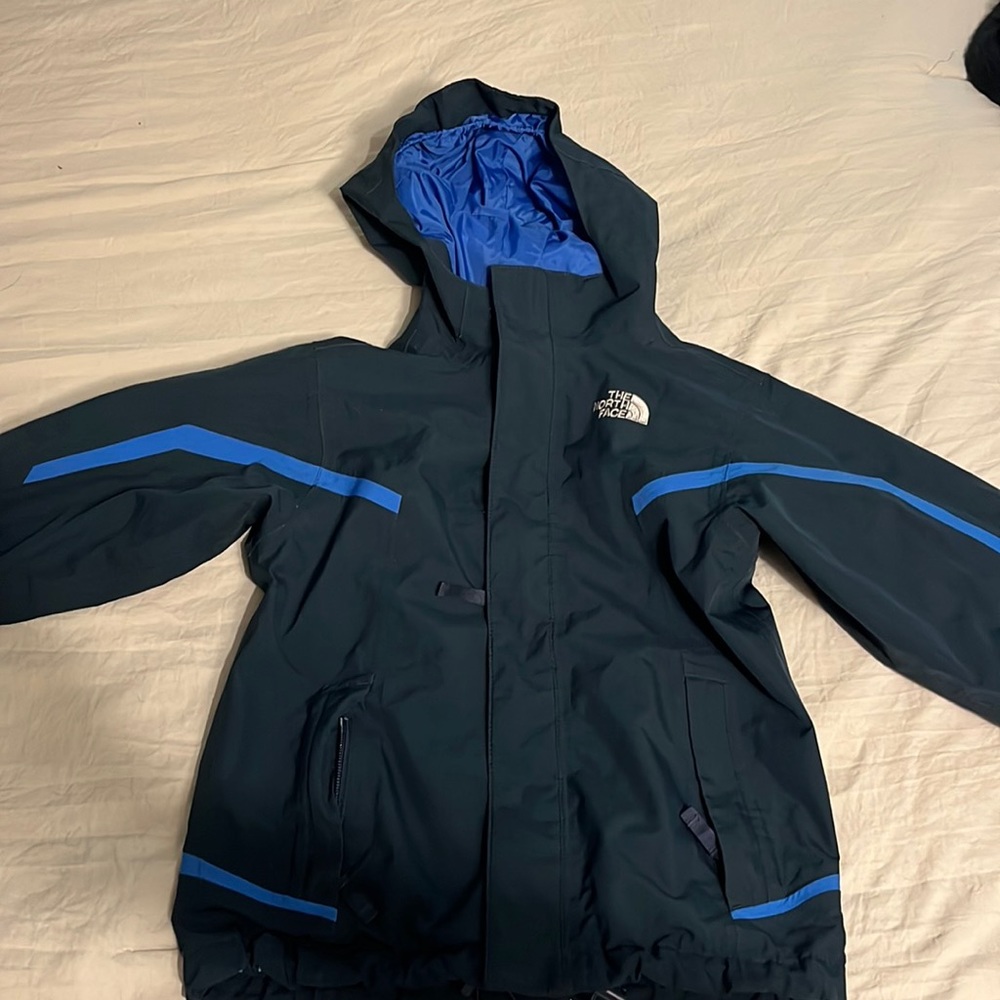 Kids blue north face rain jacket